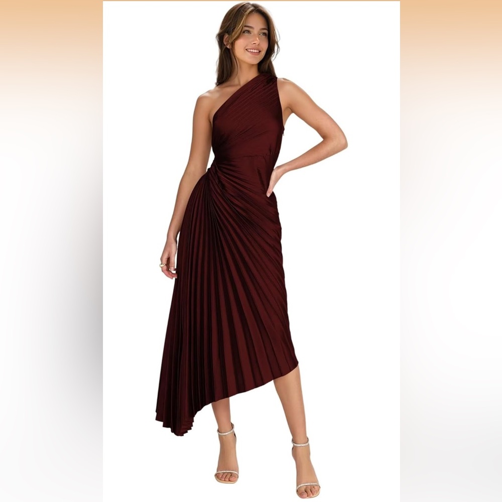 One Shoulder Satin Pleated Evening Gown